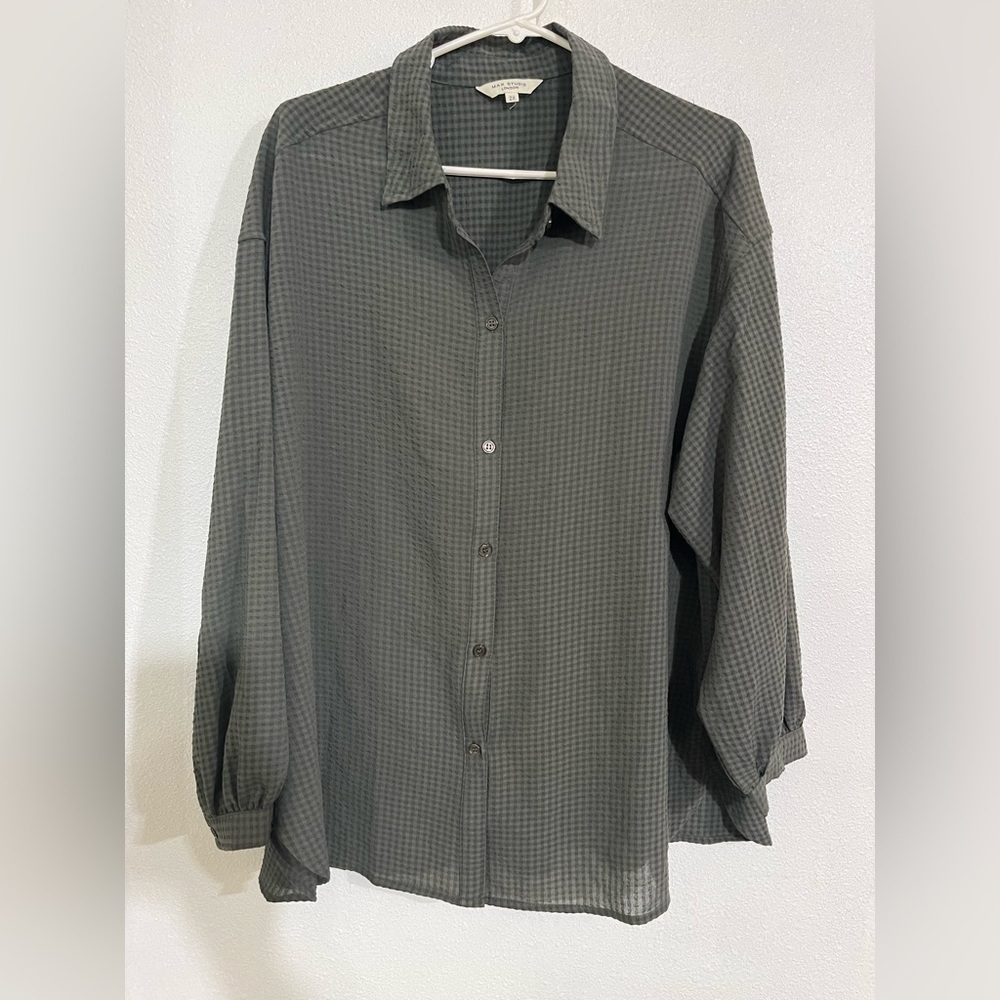 Max Studios, London, Hingham, Green 2X Long sleeve button down shirt Woman plus
